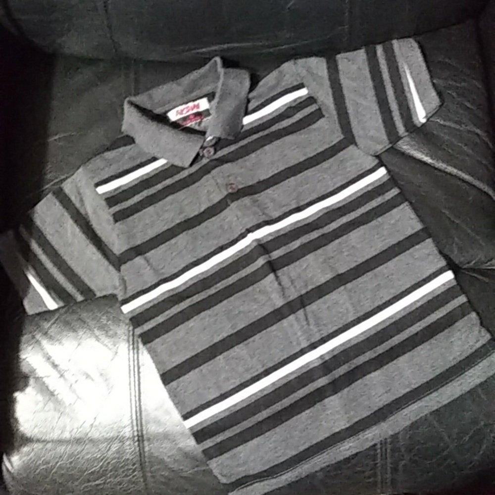 " AKUMA" Boy's Striped Short Sleeve Collared 1/4 Button Polo Shirt